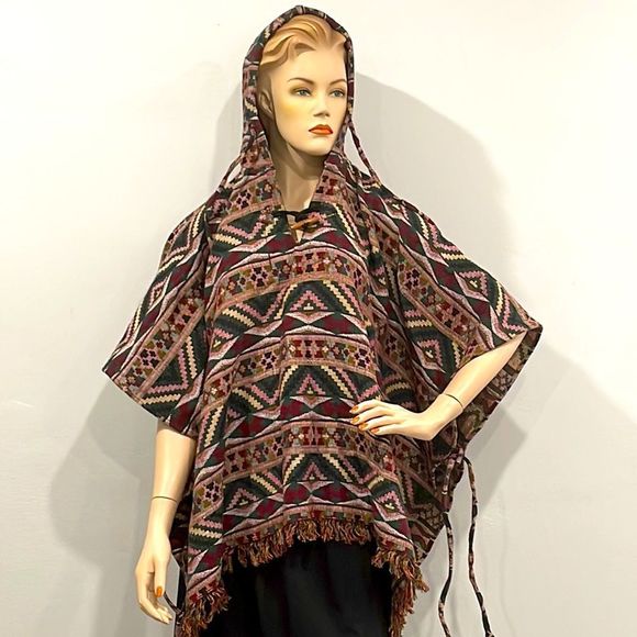 Vintage Boho Hooded Poncho - Picture 4 of 16